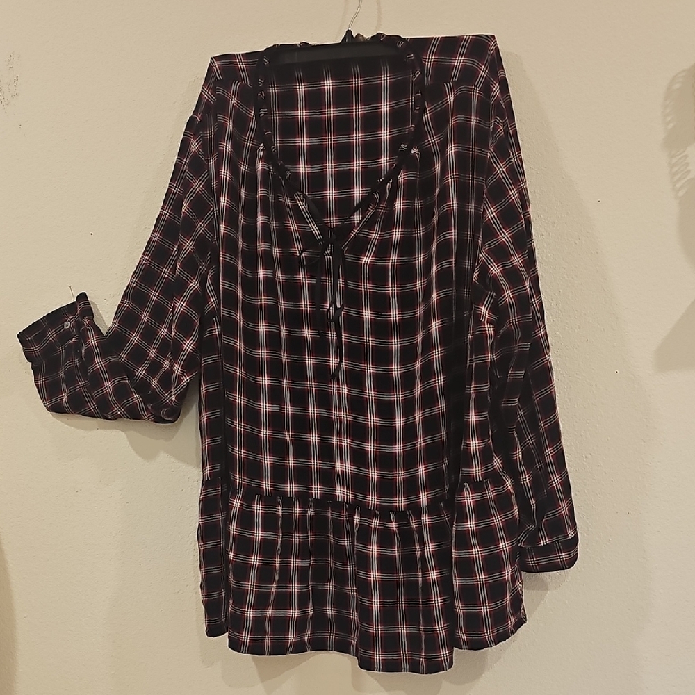 LOFT Black and Pink Plaid Blouse